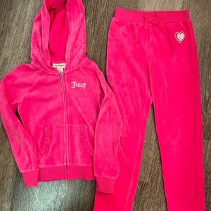 Juicy Couture Girls 2 Piece Velour Hot Pink & Silver Hoodie Jogger Set  Size 6x